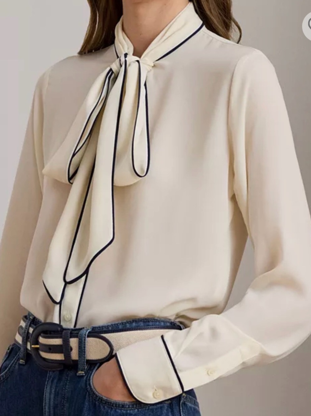 Ralph Lauren Two Tone Georgette Tie Neck Blouse - Picture 3 of 8